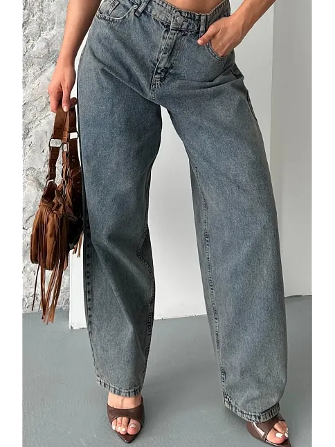 Baggy Kar Yıkama Eskitme Kahve Jeans Pantolon