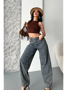 Baggy Kar Yıkama Eskitme Kahve Jeans Pantolon