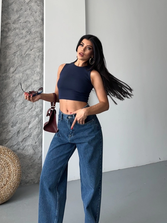 Baggy kar yıkama jeans pantolon koyu mavi d2007 Baggy kar yıkama jeans pantolon koyu mavi d2007