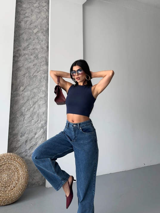 Baggy kar yıkama jeans pantolon koyu mavi d2007 Baggy kar yıkama jeans pantolon koyu mavi d2007