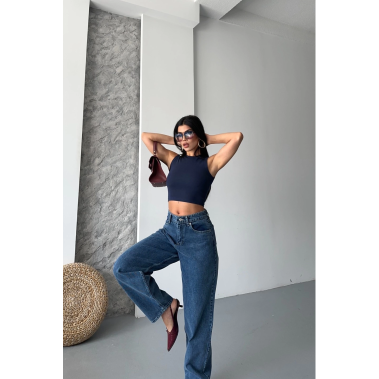 Baggy kar yıkama jeans pantolon koyu mavi d2007 Baggy kar yıkama jeans pantolon koyu mavi d2007