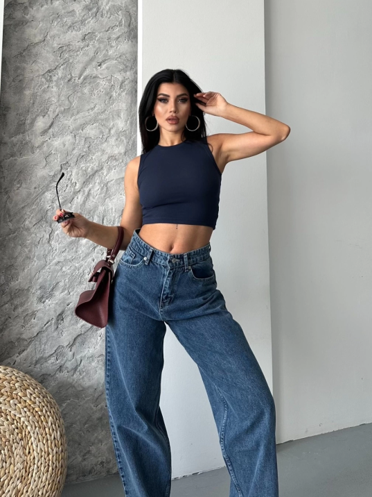 Baggy kar yıkama jeans pantolon koyu mavi d2007 Baggy kar yıkama jeans pantolon koyu mavi d2007