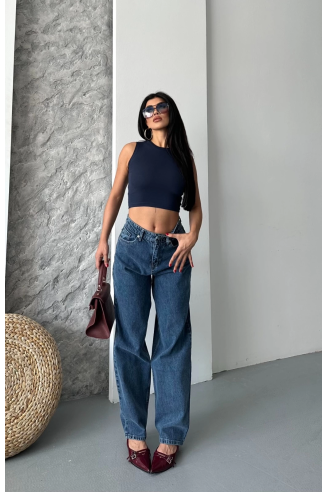 Baggy kar yıkama jeans pantolon koyu mavi d2007