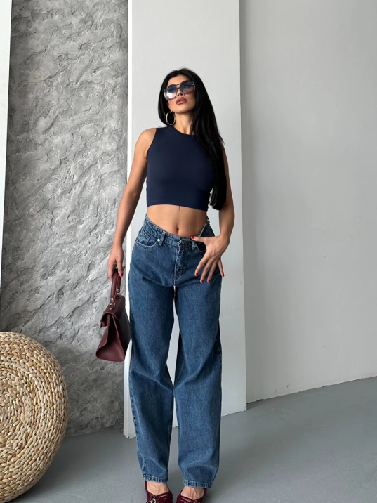 Baggy kar yıkama jeans pantolon koyu mavi d2007 Baggy kar yıkama jeans pantolon koyu mavi d2007