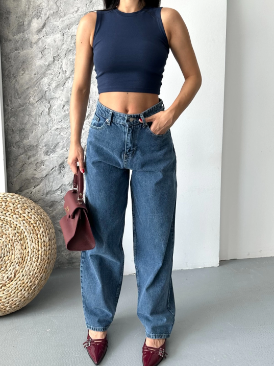 Baggy kar yıkama jeans pantolon koyu mavi d2007 Baggy kar yıkama jeans pantolon koyu mavi d2007