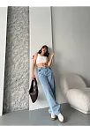 Baggy Kar Yıkama Orta Mavi Jeans Pantolon D2007