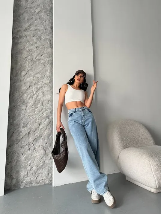 Baggy Kar Yıkama Orta Mavi Jeans Pantolon D2007 Baggy Kar Yıkama Orta Mavi Jeans Pantolon D2007