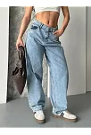Baggy Kar Yıkama Orta Mavi Jeans Pantolon D2007
