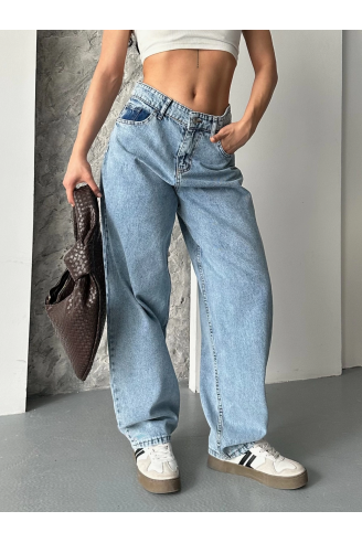 Baggy kar yıkama orta mavi jeans pantolon d2007