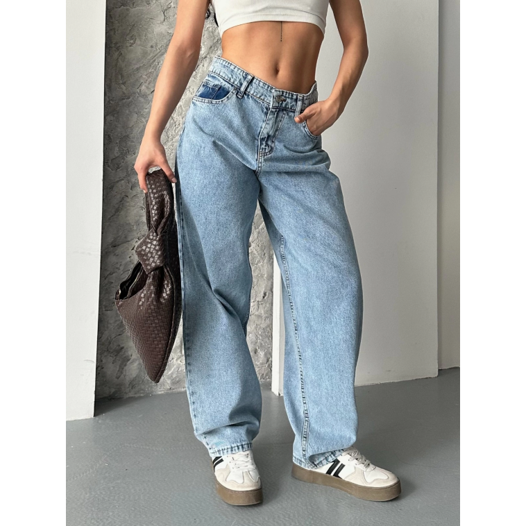 Baggy kar yıkama orta mavi jeans pantolon d2007 Baggy kar yıkama orta mavi jeans pantolon d2007