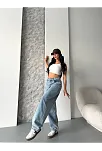 Baggy Kar Yıkama Orta Mavi Jeans Pantolon D2007
