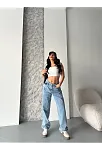 Baggy Kar Yıkama Orta Mavi Jeans Pantolon D2007