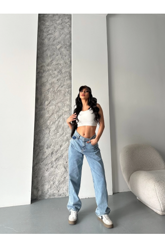 Baggy kar yıkama orta mavi jeans pantolon d2007