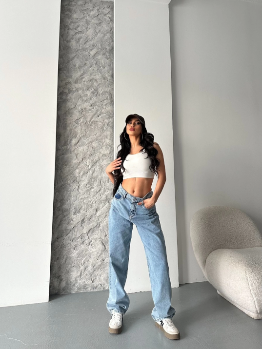 Baggy kar yıkama orta mavi jeans pantolon d2007 Baggy kar yıkama orta mavi jeans pantolon d2007