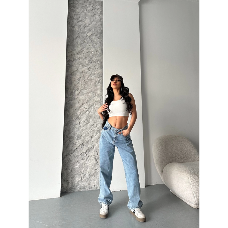 Baggy kar yıkama orta mavi jeans pantolon d2007 Baggy kar yıkama orta mavi jeans pantolon d2007