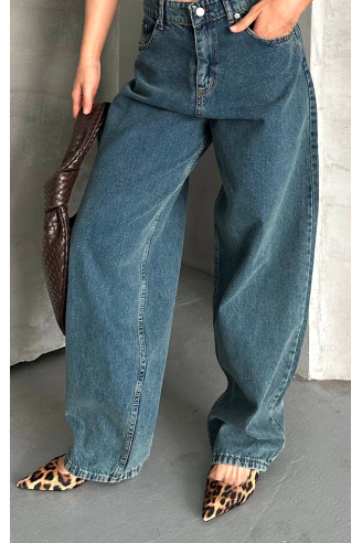 Baggy kar yıkama yeşil tint jeans pantolon d2007