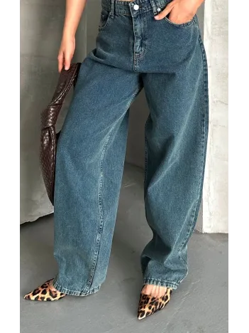 Baggy Kar Yıkama Yeşil Tint Jeans Pantolon D2007