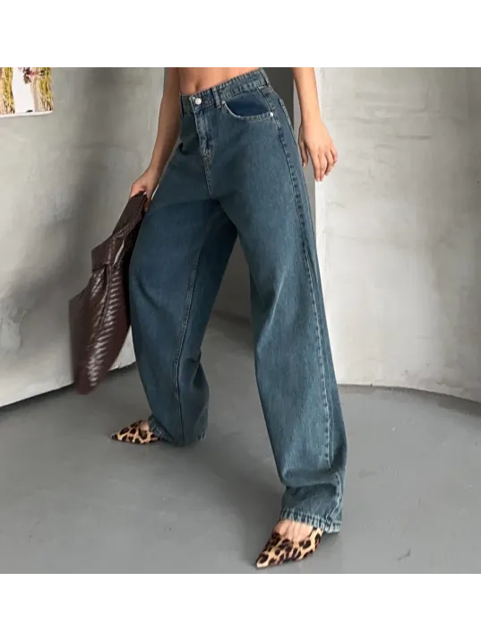 Baggy Kar Yıkama Yeşil Tint Jeans Pantolon D2007