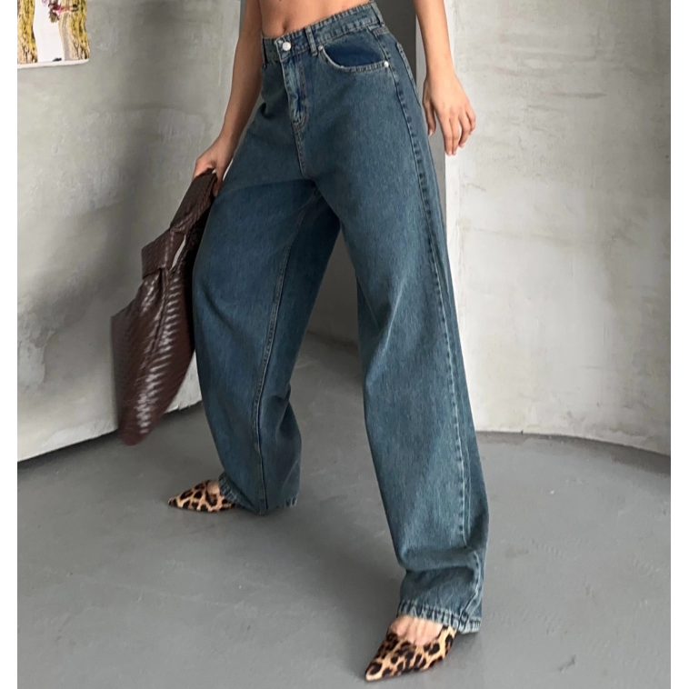 Baggy kar yıkama yeşil tint jeans pantolon d2007 Baggy kar yıkama yeşil tint jeans pantolon d2007