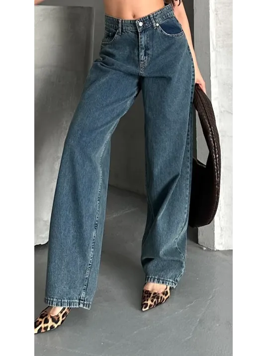 Baggy Kar Yıkama Yeşil Tint Jeans Pantolon D2007