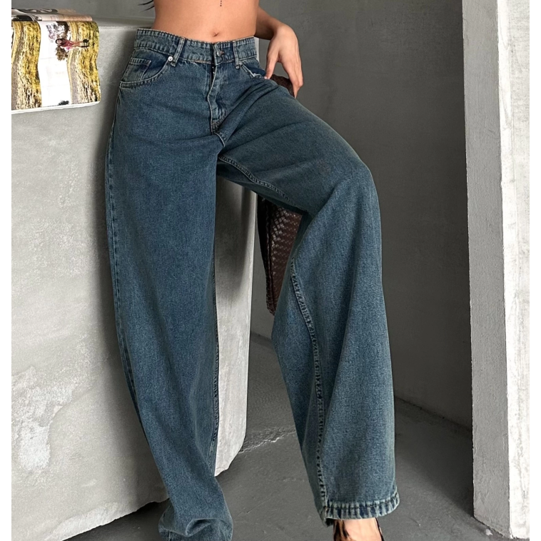 Baggy kar yıkama yeşil tint jeans pantolon d2007 Baggy kar yıkama yeşil tint jeans pantolon d2007