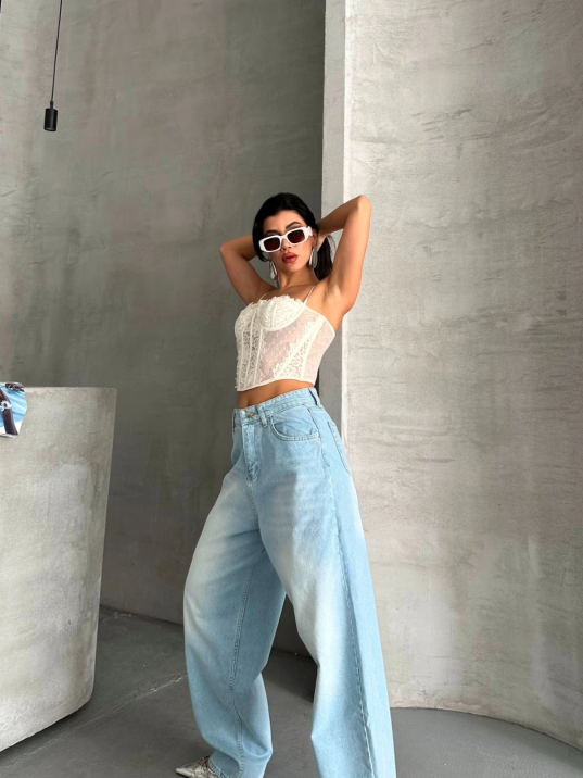 Baggy süper taş bıyık yıkama buz mavi d2007 Baggy süper taş bıyık yıkama buz mavi d2007