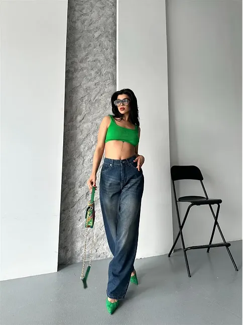 Baggy Süper Taş Bıyık Yıkama Kahve Tint Jeans Pantolon D2007