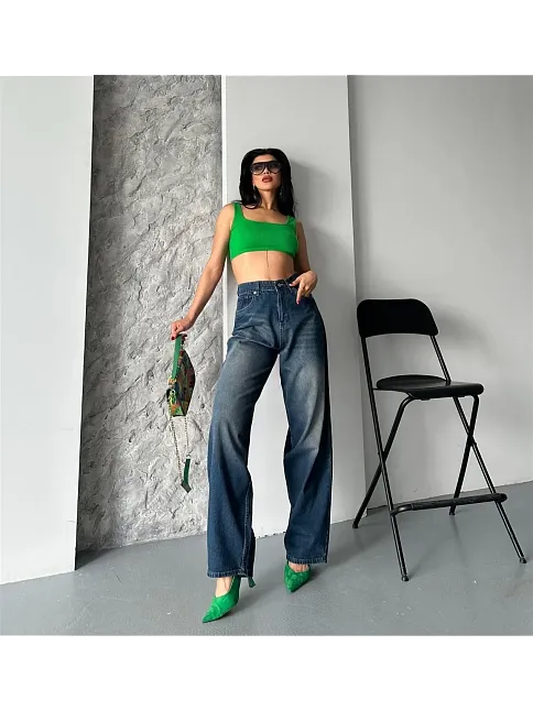 Baggy Süper Taş Bıyık Yıkama Kahve Tint Jeans Pantolon D2007