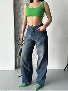Baggy Süper Taş Bıyık Yıkama Kahve Tint Jeans Pantolon D2007