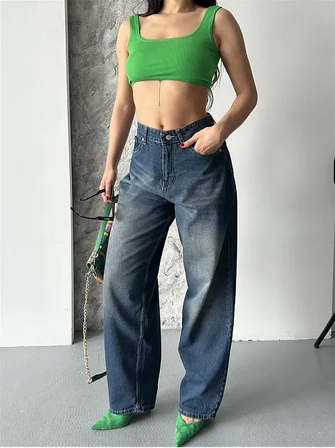 Baggy Süper Taş Bıyık Yıkama Kahve Tint Jeans Pantolon D2007