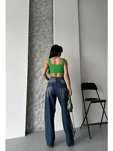 Baggy Süper Taş Bıyık Yıkama Kahve Tint Jeans Pantolon D2007