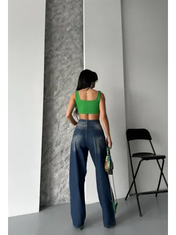 Baggy Süper Taş Bıyık Yıkama Kahve Tint Jeans Pantolon D2007