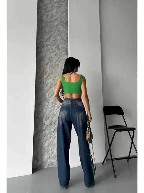 Baggy Süper Taş Bıyık Yıkama Kahve Tint Jeans Pantolon D2007