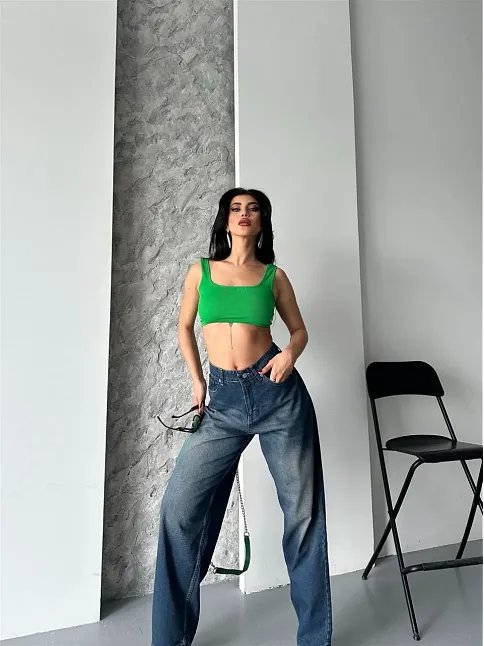 Baggy Süper Taş Bıyık Yıkama Kahve Tint Jeans Pantolon D2007