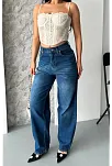 Baggy Süper Taş Bıyık Yıkama Koyu Mavi Jeans Pantolon D2007