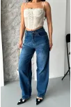 Baggy Süper Taş Bıyık Yıkama Koyu Mavi Jeans Pantolon D2007 Baggy Süper Taş Bıyık Yıkama Koyu Mavi Jeans Pantolon D2007