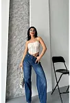 Baggy Süper Taş Bıyık Yıkama Koyu Mavi Jeans Pantolon D2007