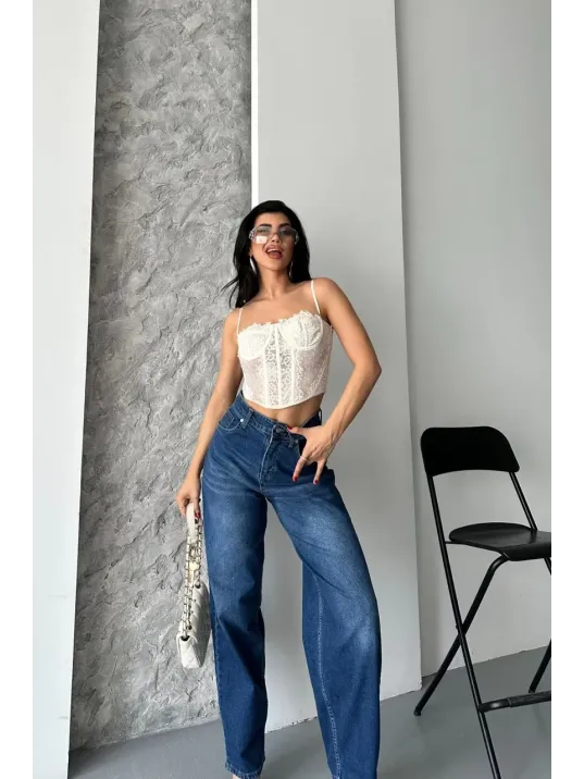 Baggy Süper Taş Bıyık Yıkama Koyu Mavi Jeans Pantolon D2007 Baggy Süper Taş Bıyık Yıkama Koyu Mavi Jeans Pantolon D2007