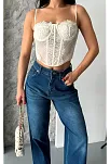 Baggy Süper Taş Bıyık Yıkama Koyu Mavi Jeans Pantolon D2007