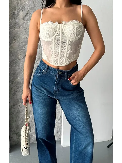 Baggy Süper Taş Bıyık Yıkama Koyu Mavi Jeans Pantolon D2007