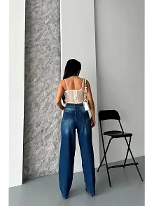 Baggy Süper Taş Bıyık Yıkama Koyu Mavi Jeans Pantolon D2007
