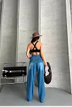 Baggy Süper Taş Bıyık Yıkama Mavi Jeans Pantolon D2007