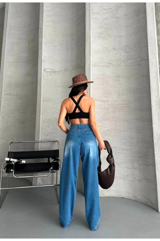 Baggy süper taş bıyık yıkama mavi jeans pantolon d2007