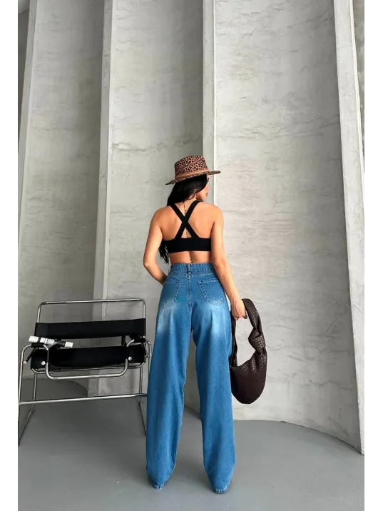 Baggy Süper Taş Bıyık Yıkama Mavi Jeans Pantolon D2007 Baggy Süper Taş Bıyık Yıkama Mavi Jeans Pantolon D2007