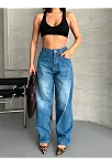 Baggy Süper Taş Bıyık Yıkama Mavi Jeans Pantolon D2007