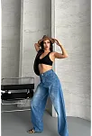 Baggy Süper Taş Bıyık Yıkama Mavi Jeans Pantolon D2007