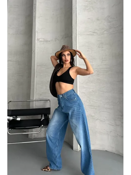 Baggy Süper Taş Bıyık Yıkama Mavi Jeans Pantolon D2007 Baggy Süper Taş Bıyık Yıkama Mavi Jeans Pantolon D2007