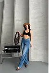 Baggy Süper Taş Bıyık Yıkama Mavi Jeans Pantolon D2007