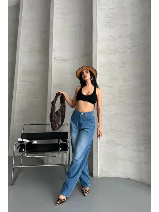 Baggy Süper Taş Bıyık Yıkama Mavi Jeans Pantolon D2007 Baggy Süper Taş Bıyık Yıkama Mavi Jeans Pantolon D2007