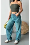 Baggy Taş Enzim Bıyık Yıkama Jeans Pantolon Yeşil Tint D2007 Baggy Taş Enzim Bıyık Yıkama Jeans Pantolon Yeşil Tint D2007
